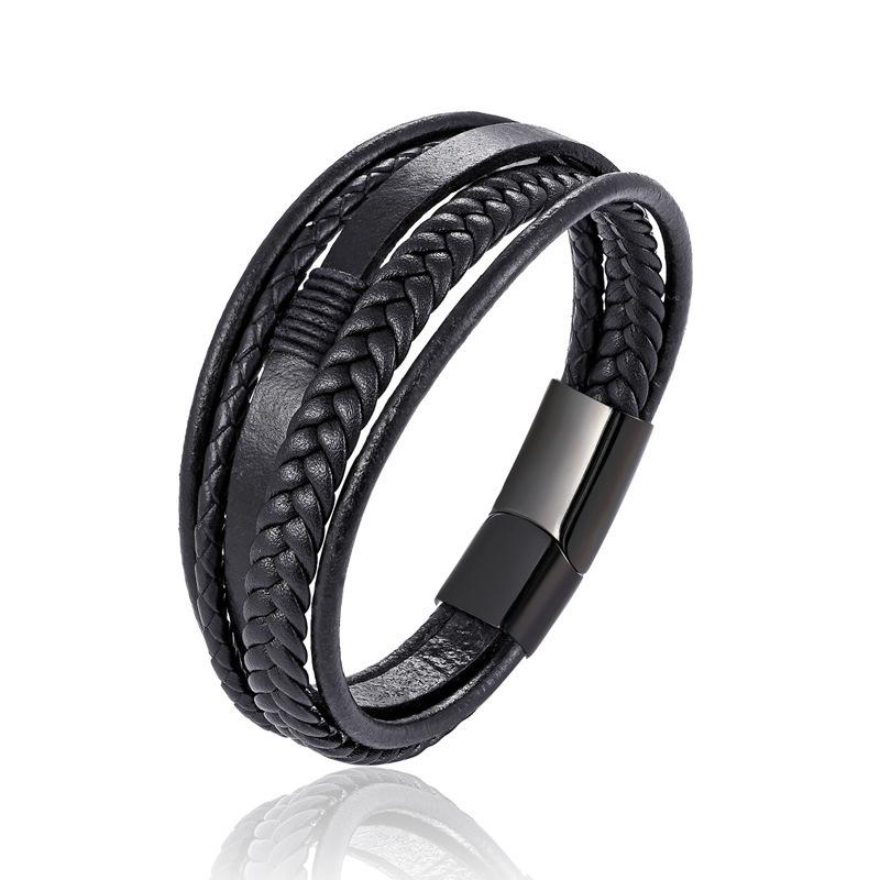 European & American Style Braided Leather Bracelet - Trendy Hand-Woven Design for Men