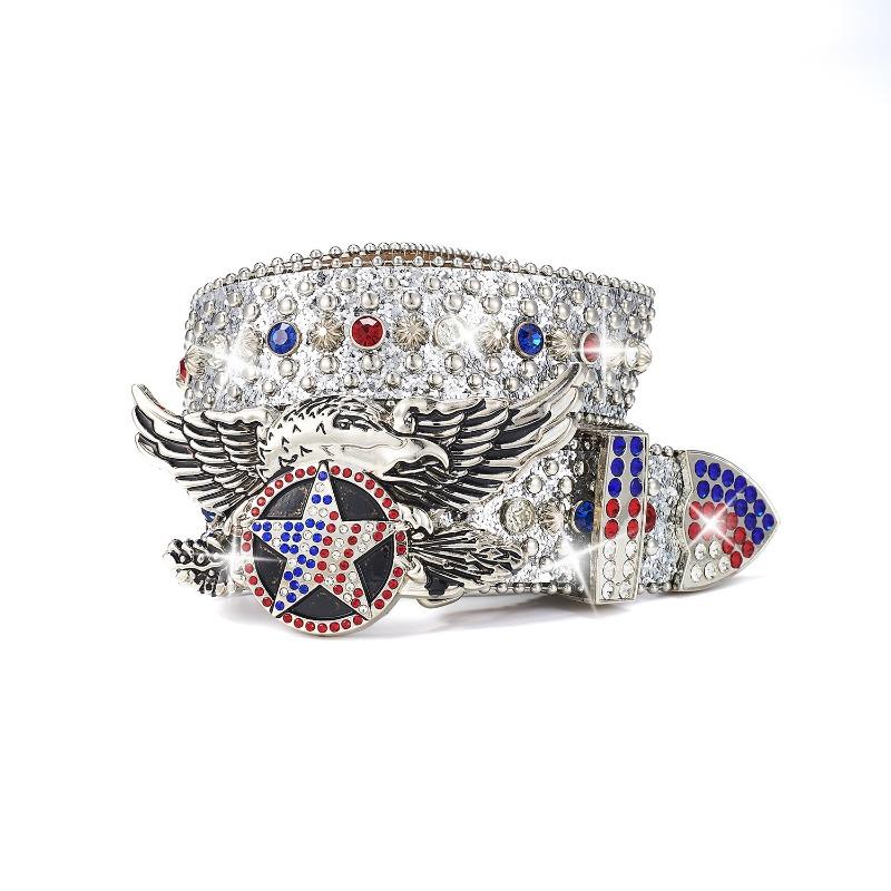 Punk Belt, American Flying Eagle Star Stripe with Rhinestone Sequins Rock Fashion Belt, Men and Women