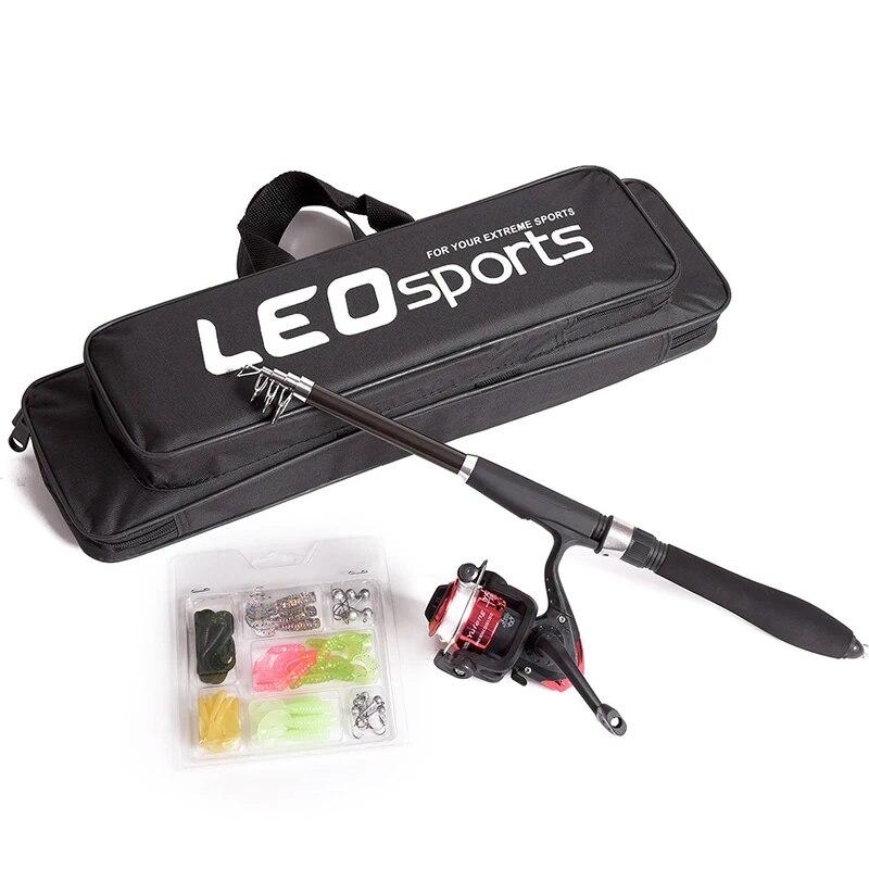 LEO Teleskop-Angelrute für das Meer, 130/160 cm, Combo-Spinnrolle, Angelhaken, weicher Köder, komplettes Angelset mit Angeltasche für unterwegs