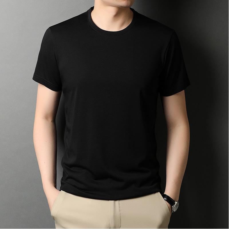 Round Neck T-shirt Men's Summer Thin In Green In Stock Straight Young and Middle-Aged Solid Color Casual T-shirt