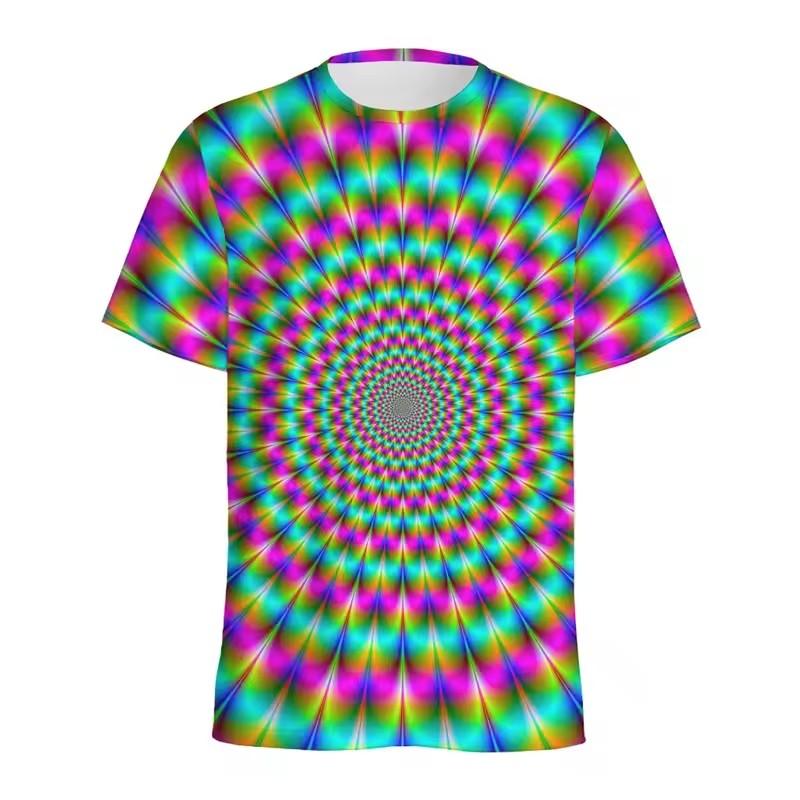Colorful Spiral Dizzy Pattern T Shirt Women Summer Casual Round Neck Short Sleeve Tops 3D Printed Optical Illusion Tee Shirts