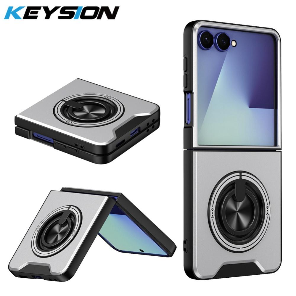 KEYSION Magnetic Phone Case for Samsung Z Flip 8 7 FE 6 5 Silicone+PC 360°Ring Stand Shockproof Cover for Galaxy Z Flip 5 6 7 8