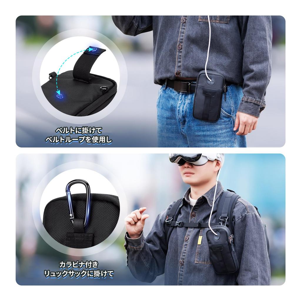 KIWIFOTOS Vision Pro Husă de protecție pentru smartphone Husă pentru smartphone pentru telefon mobil Obiect mic Umăr Crossbody Exterior Carabină Geantă neagră, Husă,