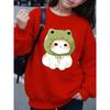 Crewneck Sweatshirt for Girls Featuring an Adorable Cat In a Frog Hat, Suitable for Machine Washing