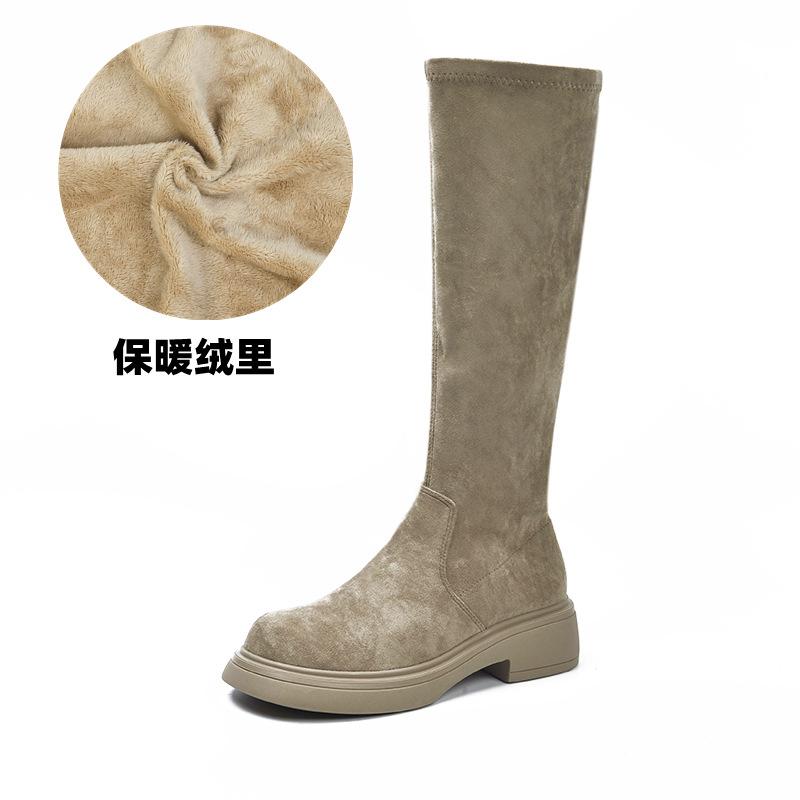 

Женские сапоги из шелковистой замши, осенне-зимние сапоги 2025 года, ретро эластичные сапоги-рыцари, облегающие ноги высокие сапоги 40