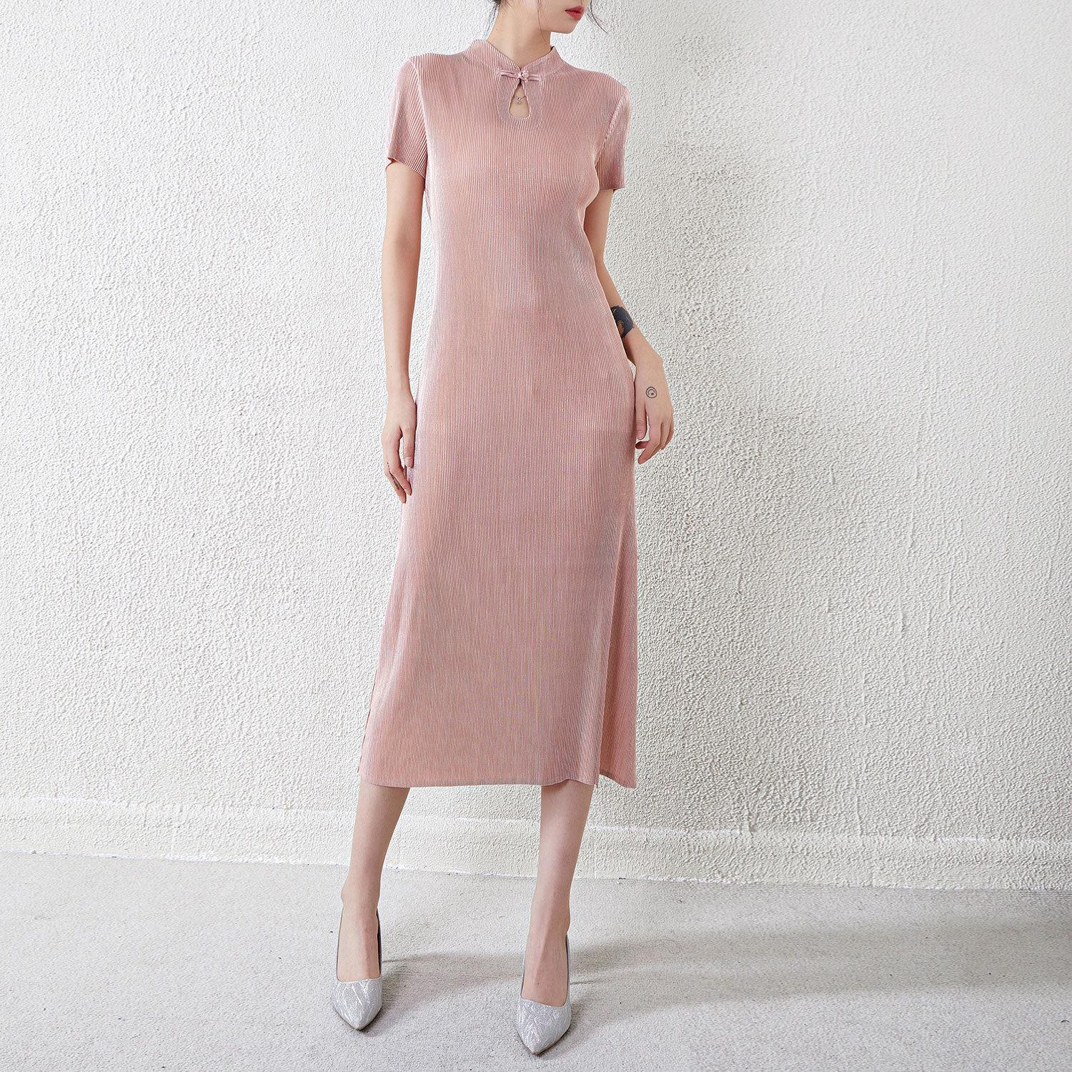 

Новое платье ципао в китайском стиле: Женское плиссированное летнее А-силуэта, в французском стиле, приталенное длинное платье One Size (90-155)