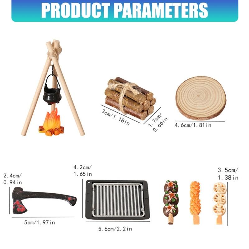 1/12 Miniature Camping Scene Set With Baking Pan For Doll House Outdoor Picnic Scene Accessories And Kids Roleplay Craft
