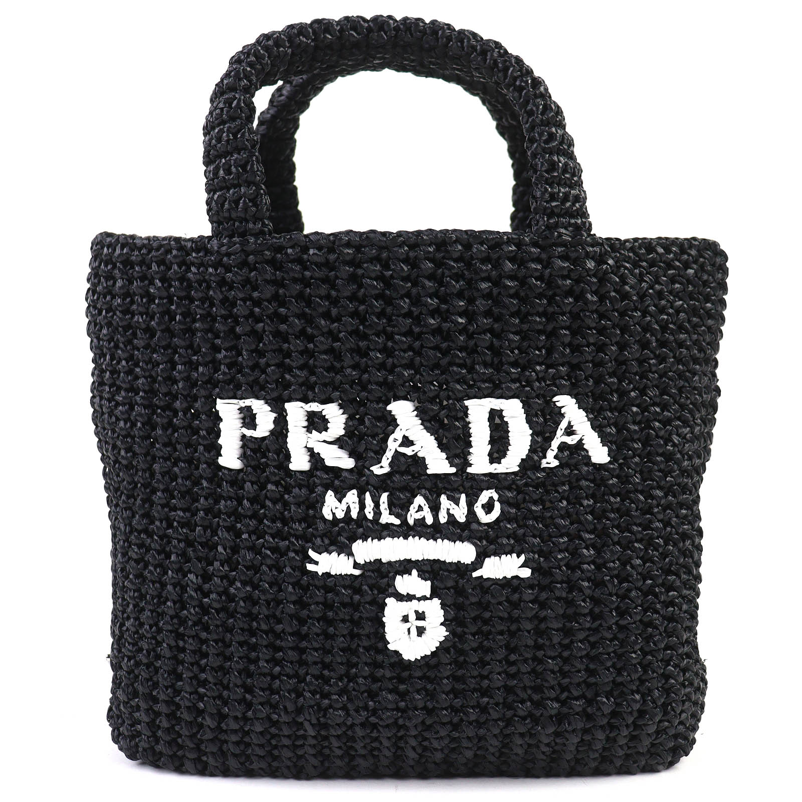 

Excellent PRADA Small Crochet Tote Bag Raffia Triangle Logo Basket Bag 1BG422 Used