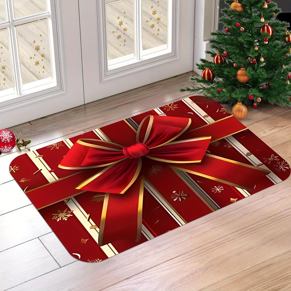 Weihnachtsgeschenk mit Schleife umwickelt Teppich Weiche Fußmatte Willkommensteppich Wohnzimmerteppich Teppich Wohnzimmer Außenteppich Zuhause Dec