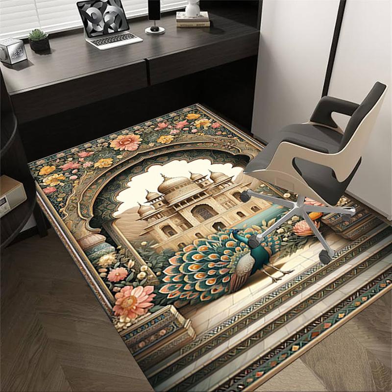 

1PC Taj Mahal Peacock Non-Slip Floor Carpet Compatible for Office&Living Room&Bedroom&Dining room - Flat - Weave Machine-S0342 60cm by 90cm
