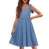 Children's Dress Without Cuffs Pocket Square Collar Casual Style Solid Color Dress