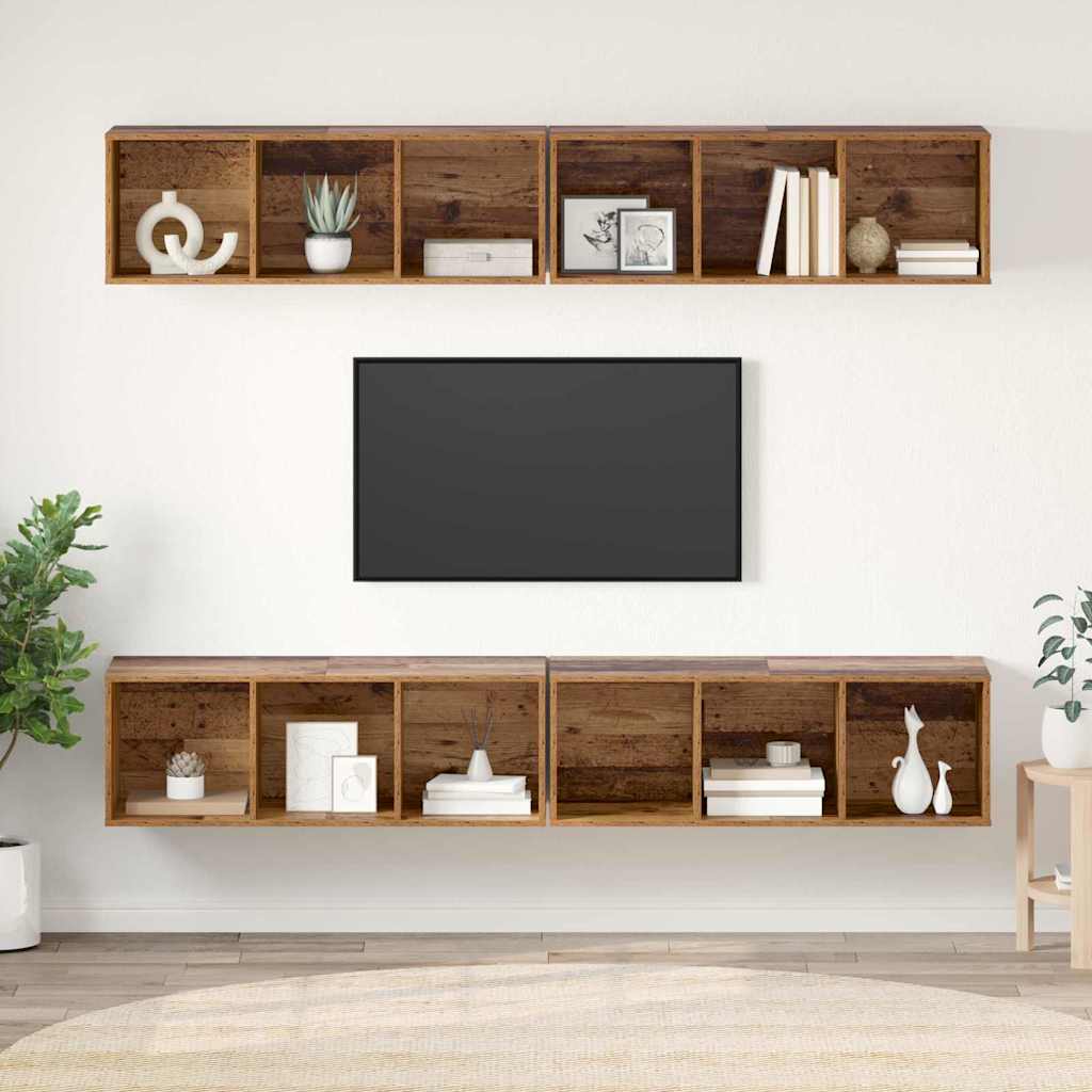 TV Cabinet Set 4 pcs Reclaimed Wood Look 37 x 37 x 107 cm Engineered Wood