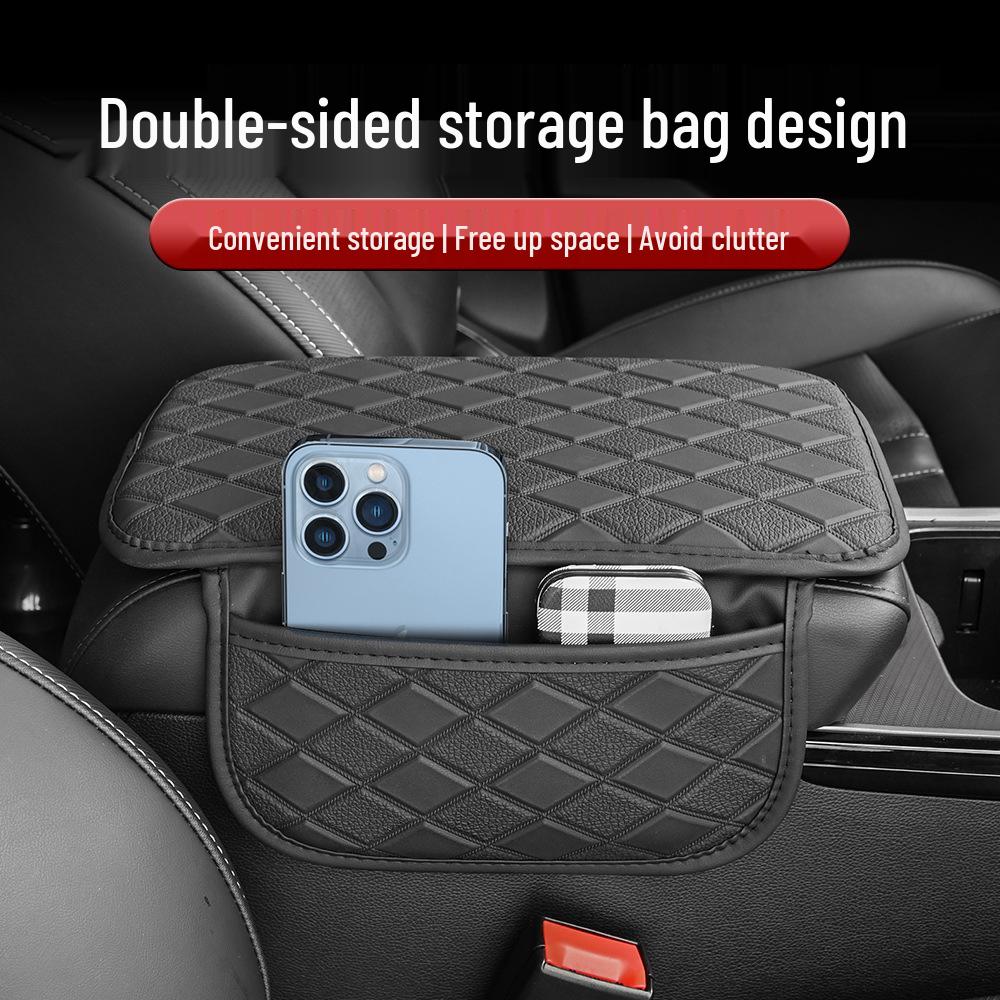 Universal Car Armrest Heightening Pad with Leather Storage Bag