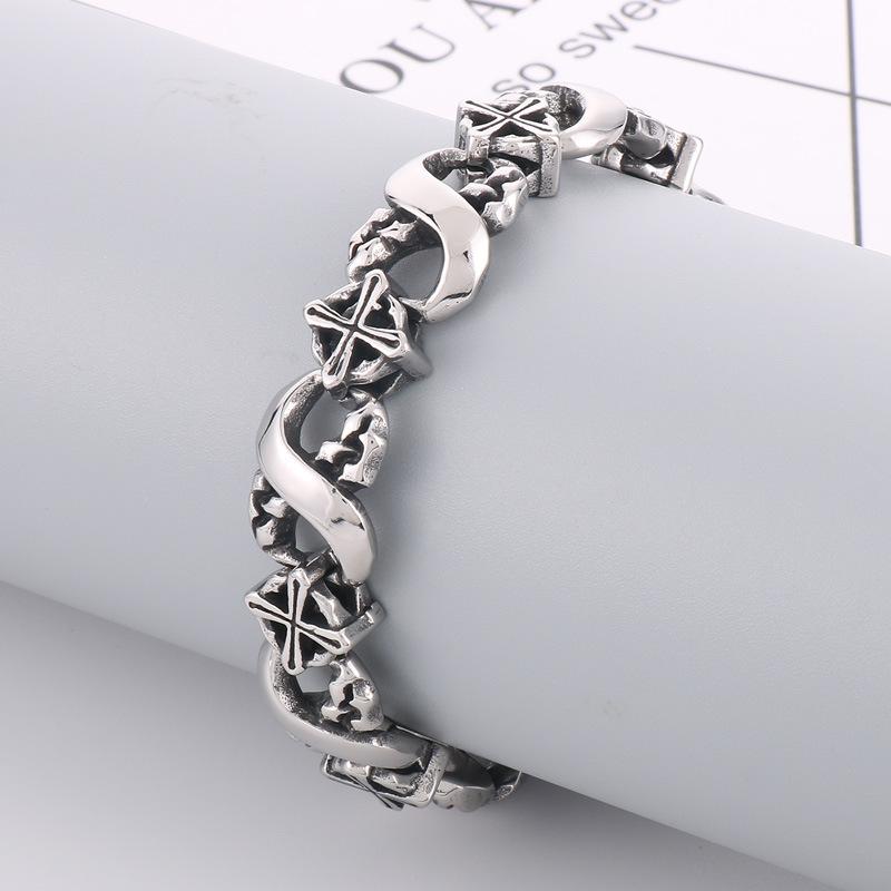 Japanese And Korean Personality Design Infinite 8 -Character Hand Decoration Punk Retro Old Titanium Steel Hollow Cross Men 'S Bracelet