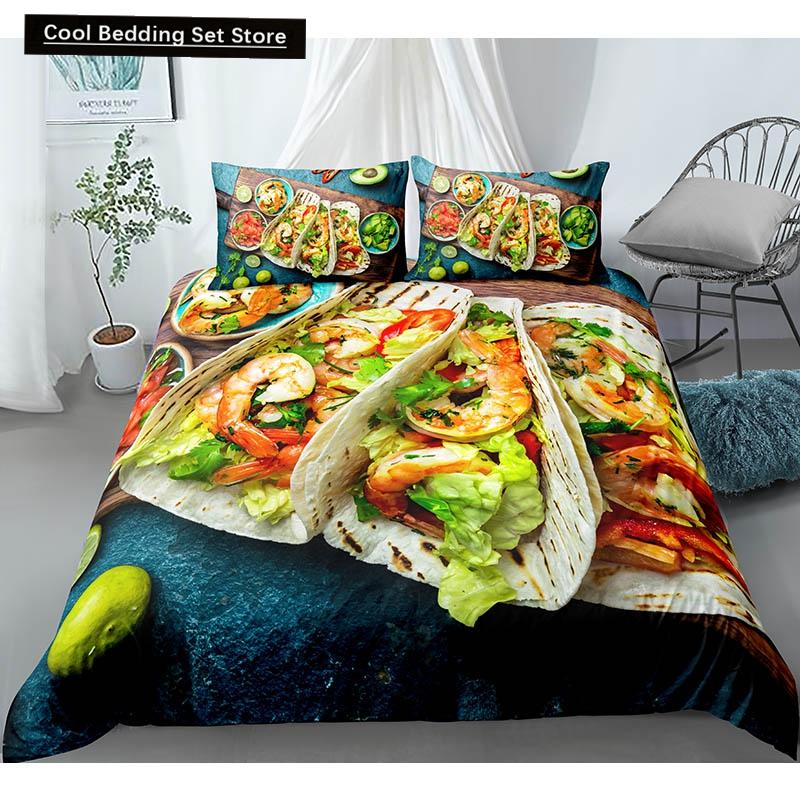 Essen Rindfleisch Bettwäsche Set 3D Frisches Fleisch Bettbezug King/Queen Größe Köstliche Meeresfrüchte Sashimi Hähnchenschenkel Steak Realistischer Bettdeckenbezug