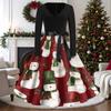 Women's Vintage V-Neck Long Sleeve Christmas Print Casual Dress