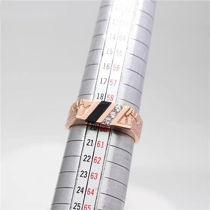 Russia 585 Purple Gold Rhombus Men'S Ring Black Agate Ring Rose Gold Plated Boyfriend Wedding Ring