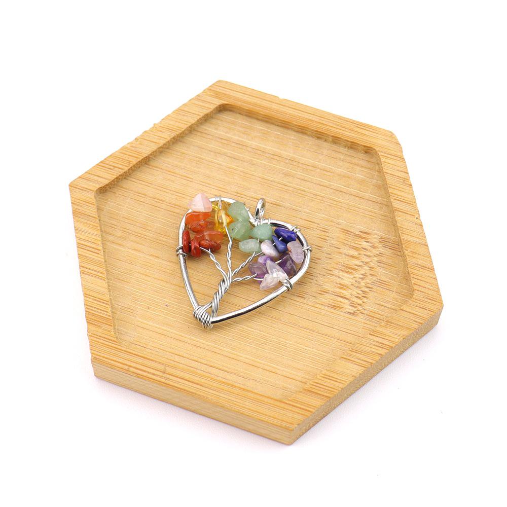 Seven-Color Natural Crystal Tree of Life Heart Pendant Necklace N743