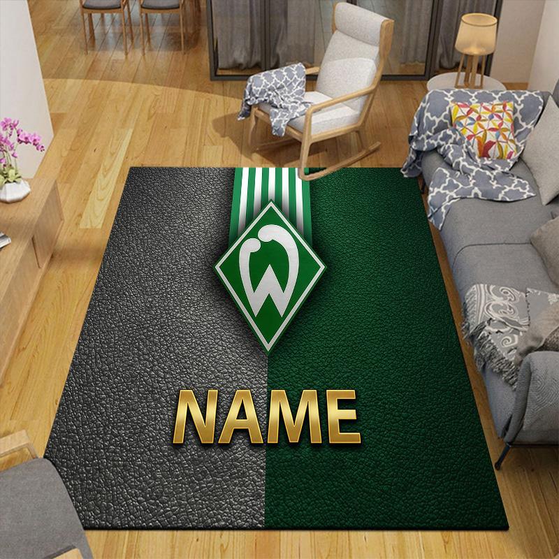 Custom Name Werder Bremen Flannel Pattern Square Carpet,Area Rug,Carpet Rug for Living Room Bedroom Sofa Playroom Decor,Non-slip Floor Mat