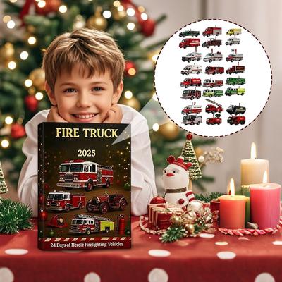 Fire Truck Advent 24 Days Firefighting Vehicle Ornaments Countdown Calendar Party Favors 2D Acrylic Fire Truck Ornament for Tree