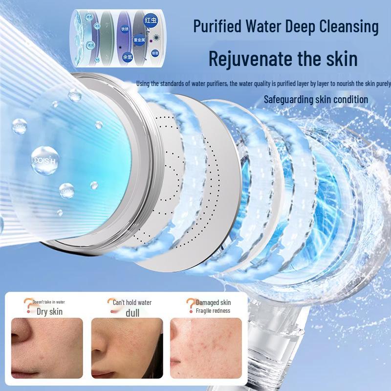 INS Style Pressurized Soft Water Filter Shower Head with Double Dechlorination and Antibacterial Purification