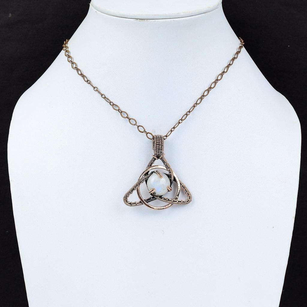 Moonstone Gemstone Handmade Pure Copper Wire Wrapped Wonderful Jewelry Pendant