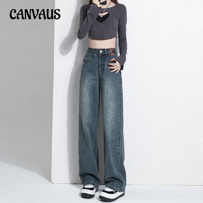 Vintage Jeans Damenhose Frühling und Herbst Chic Style Lockere, hoch taillierte, gerade geschnittene Hose