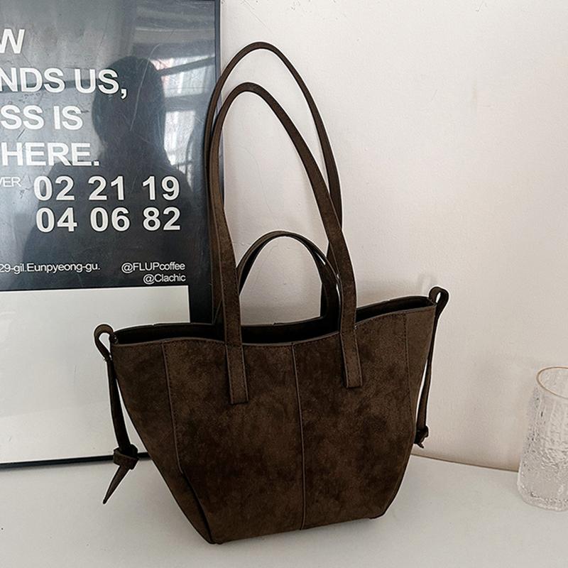 New Womens PU Leather Shoulder Bags Retro Tote Bag Autumn Winter Suede Large Capacity Shoulder Bag Versatile Commuting Bag