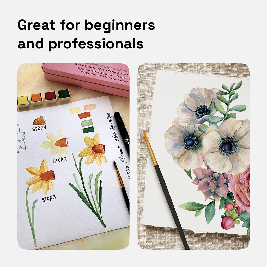 Artistro Watercolor Paint 48 Vibrant Tin Includes 4 Metallic and 4 Fluorescent Watercolor Paints for Adults and Art Supplies for Beginners and