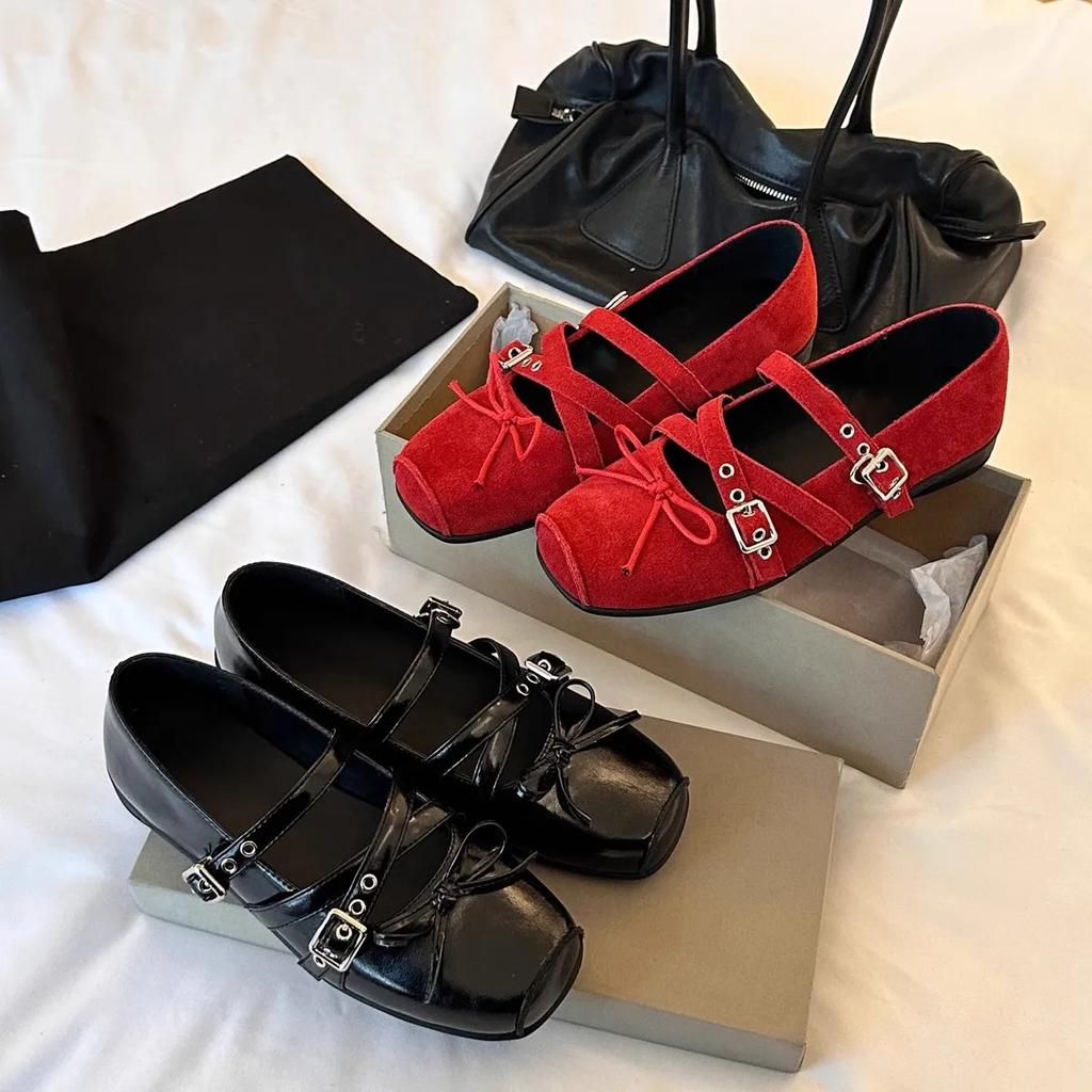 Shallow Mouth Women Shoes Autumn Low Heels Female Footwear Bow-Knot Ballet Flats Fall Cross Summer Dress Butterfly Ballerinas