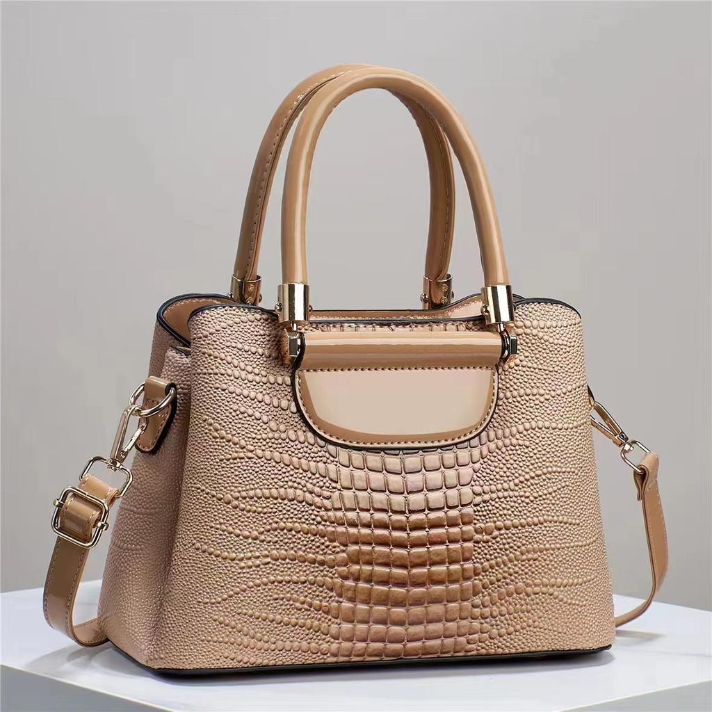 WTEMPO Solid Color Simple Crocodile Patterned Mom Bags Versatile Women's Zipper Handbags Large Capacity Shoulder Crossbody Bags