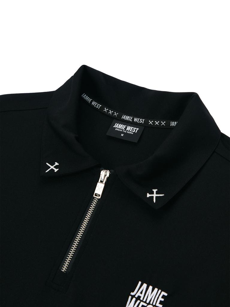 Jeimiweseuteu Half-Zip Jersey Point Collar T-Shirt (Black)