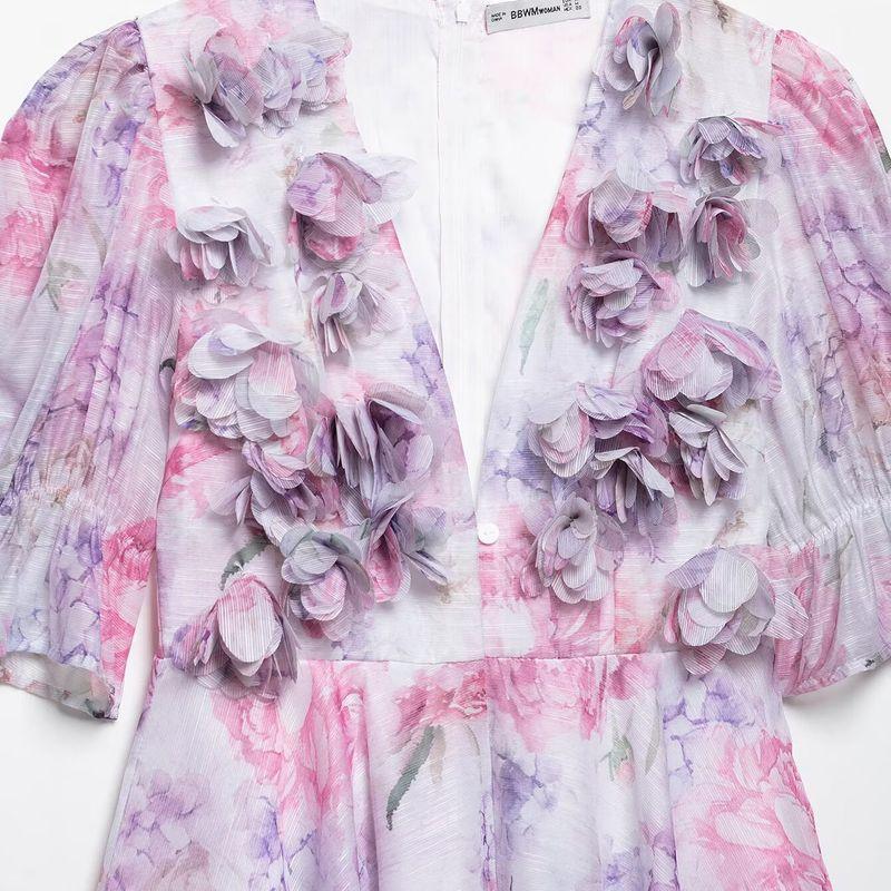 Kaslead New Women Clothes Western Style Fashion Simple Casual Chiffon Floral Dress