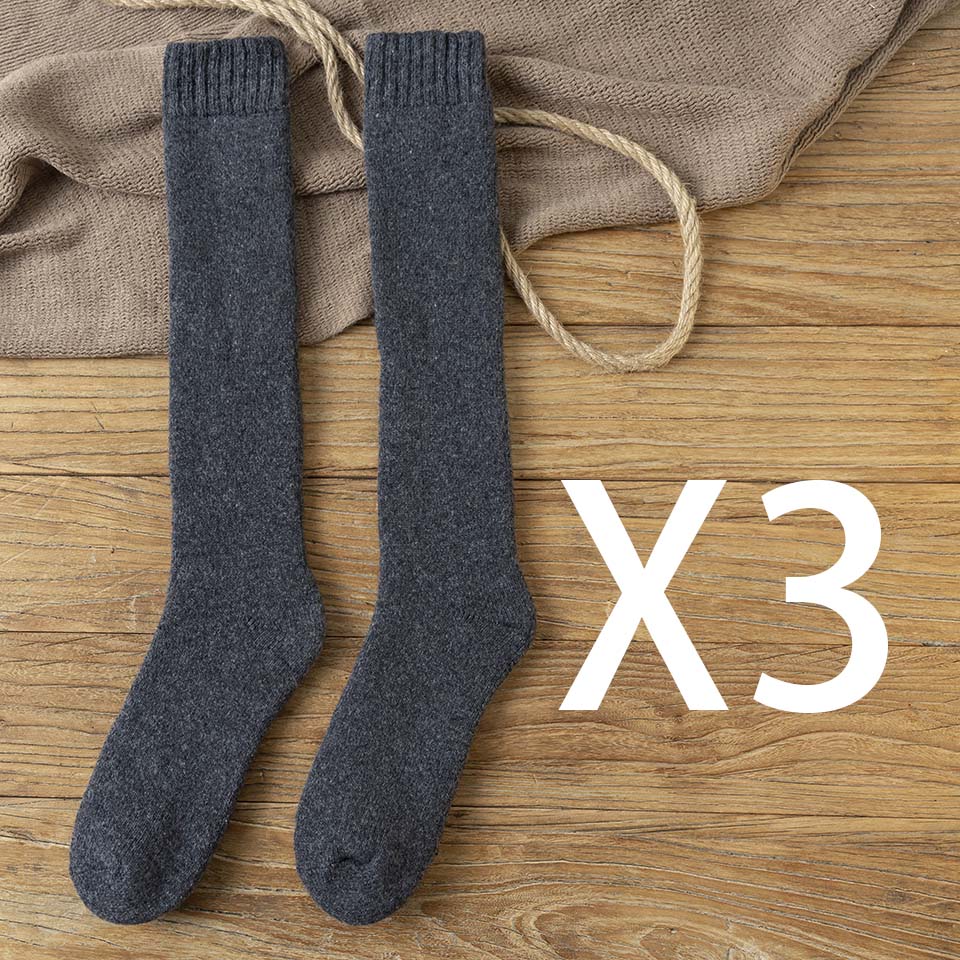 Winter Men's Knee Wool Long Socks Thick Warm Harajuku Retro Compression High Male Sock 3 Pair