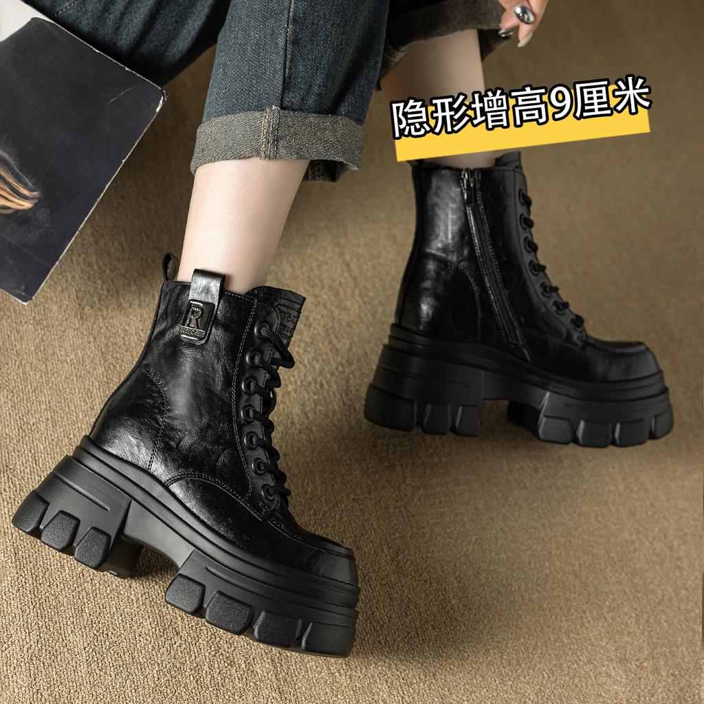 Short boots for women in autumn and winter 2026  new style with thick sponge sole and increased height inside