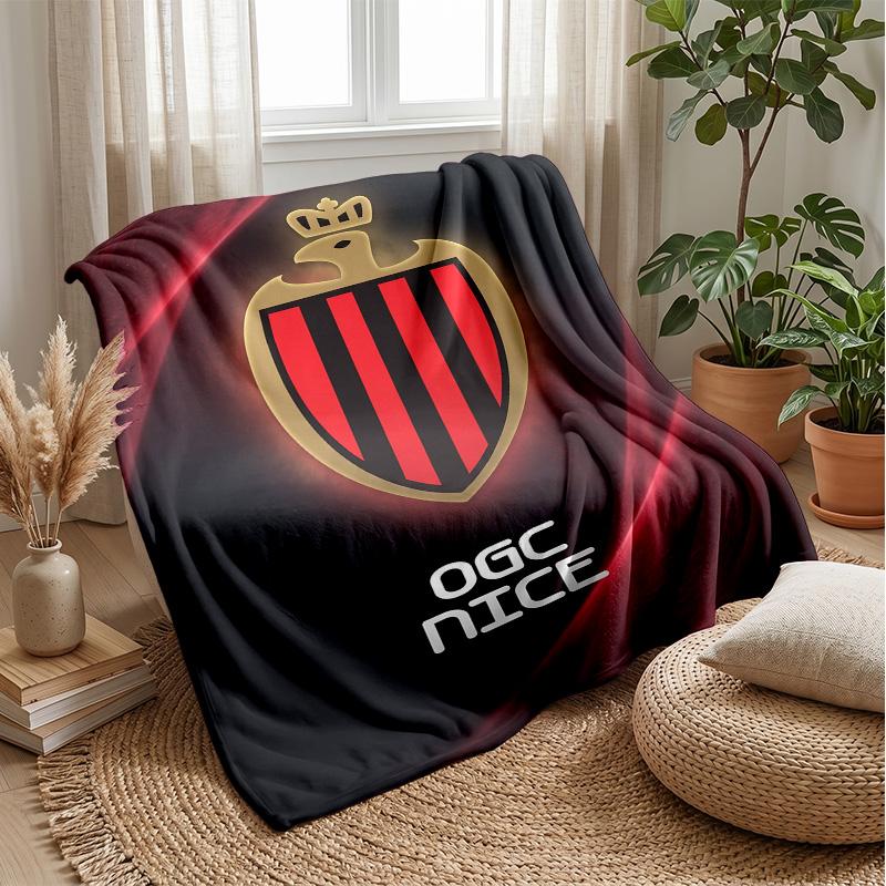OGC Nice FC Weiche Flanell-Fleece-Decke Leichte Gemütliche Warme Überwurfdecke für Sofa Bett Heimdekoration
