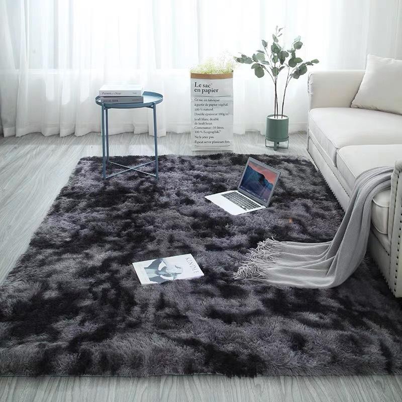 

Tie Dye Gradient Fluffy Rug Soft Long Plush Carpet Washable Living Room Bedroom Bedside Area Rug Home Decor 200*300cm чёрный