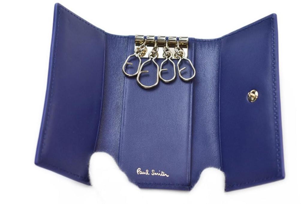 Key Case 4 Rows Brand Stripe Inset Detail Genuine Leather Special Box Included [Paul Smith] Men's (Blue)