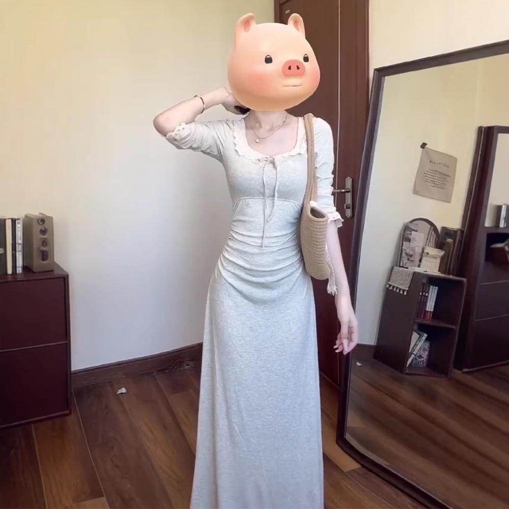 2025 Slim Fit High-Waisted Long-Sleeve French Dress for Women: New Early Autumn Waist-Cinching Design