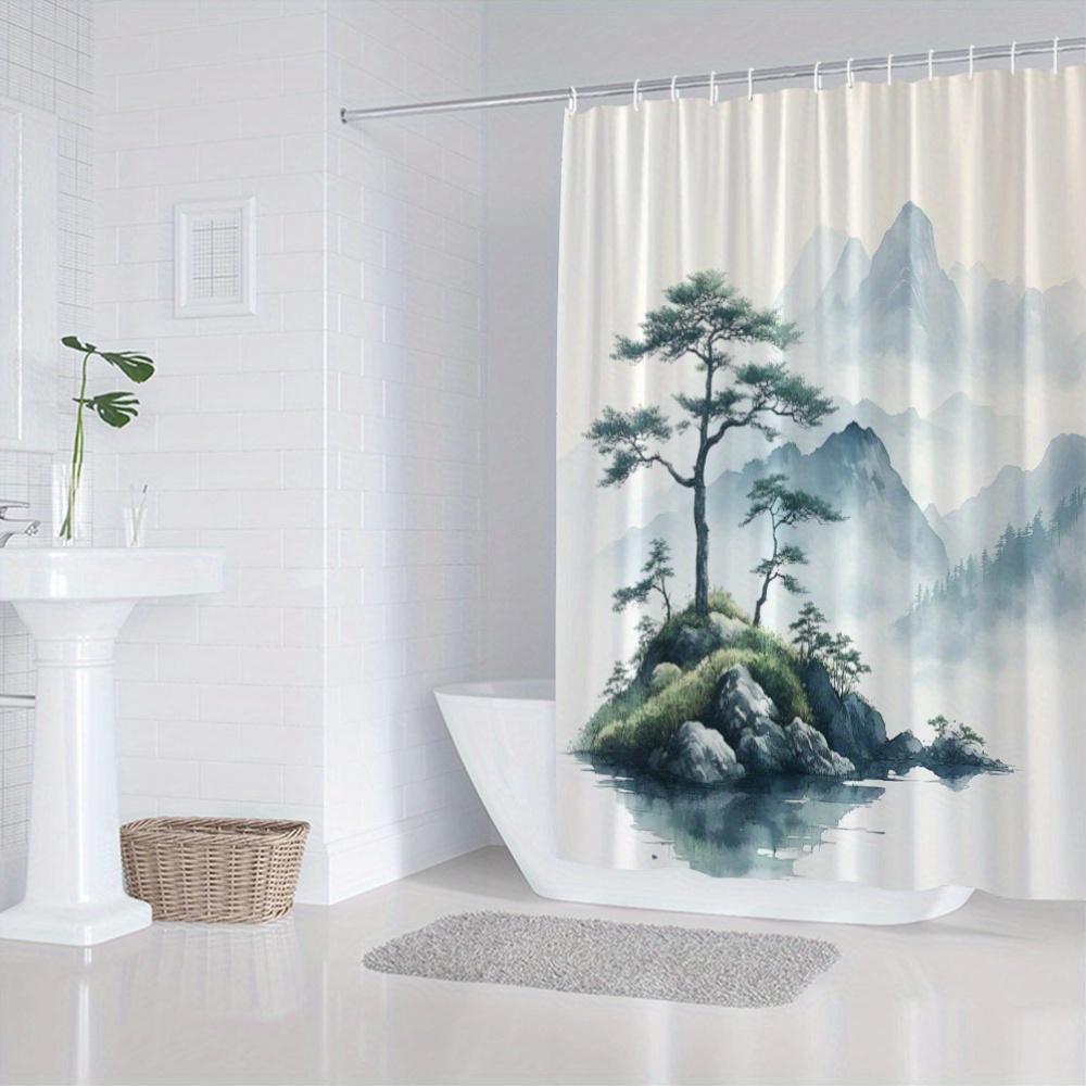 1 pièce Rideau de douche Paysage de montagne serein, Polyester, Peinture numérique, Tissé, Lavable en machine, Thème mode