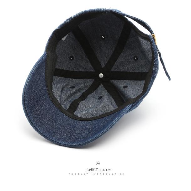 Short-brimmed, solid-color denim baseball cap for outdoor activities, travel, and sun protection for women