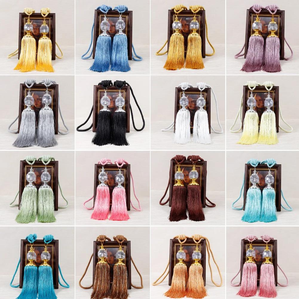 1Pair Retro Style Euro Faux Crystal Tassels Fringe Curtain Tieback Bandage Rope Window Drapes Decoration