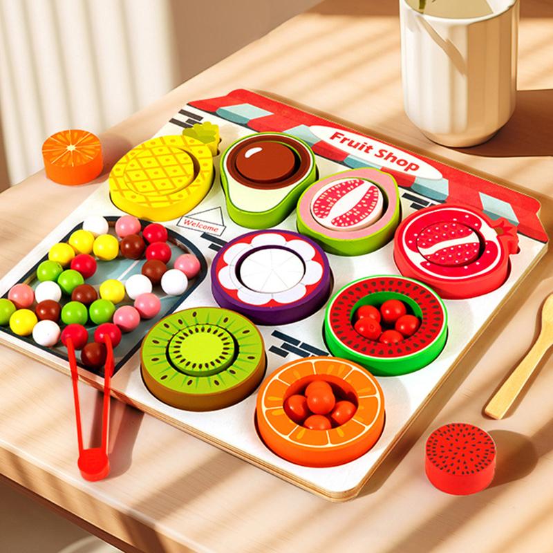 Children Fruit Sensory Sorter Montessori Toys Clip Beads Learning Color Shape Fine Motor Skills Educational Games Wooden Toys