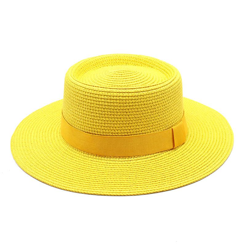 20 Color Summer Beach Sun Hats For Women Man Foldable Round Flat Top Big Brim Straw Hat Solid Color Outdoor Holiday Visor Caps