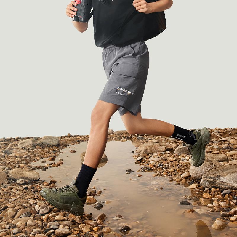 Li Ning CF Series Letter Print Straight Leg Elastic Waist Casual Shorts Men Shorts Gray AKSU645-2