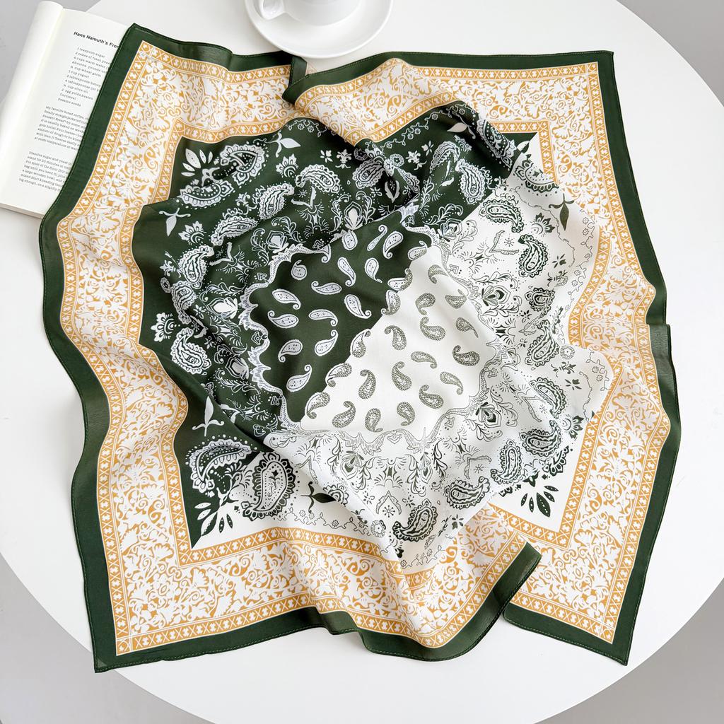Retro Old Money Wind Silk Double Crepe Silk Scarf Women's Spring and Summer Senior Sense Versatile 100% Mulberry Silk Square Scarf Thin Scarf