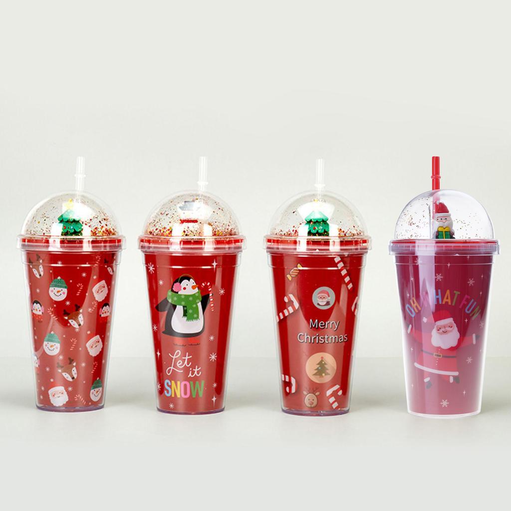 450ml Reusable Tumbler with Lid and Straw Christmas Santa Snowman Coffee Mug Xmas Cup Water Bottle Kids Christmas Gift