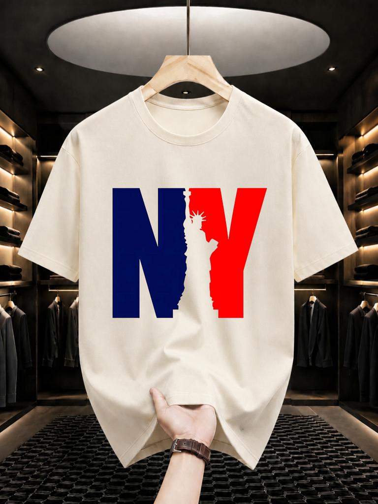 2026 New Pure Cotton Tshirt Statue Of Liberty In New York Print Crew Neck Short Sleeve Casual Top