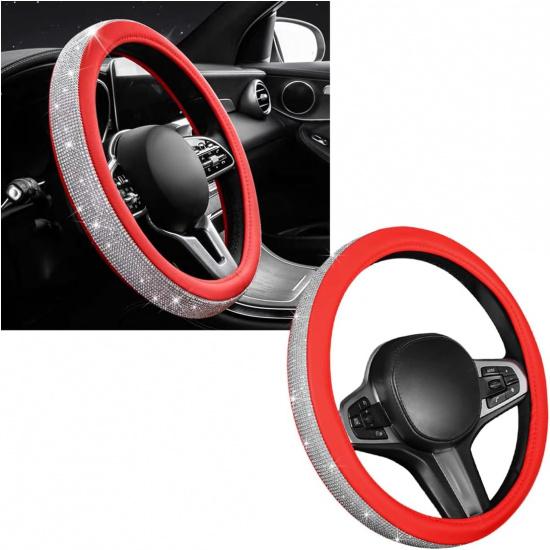 Ziciner Steering Wheel Cover, Bling Crystal Rhinestones Auto Wheel Protector, Sparkly Cover Universal Fit Diverse 14.5-15 Inch Steering Wheel,