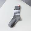 TB Four-Bar Grey Mid-Calf Cotton Women's Japanese Trendy Spring/Summer College Style Socks